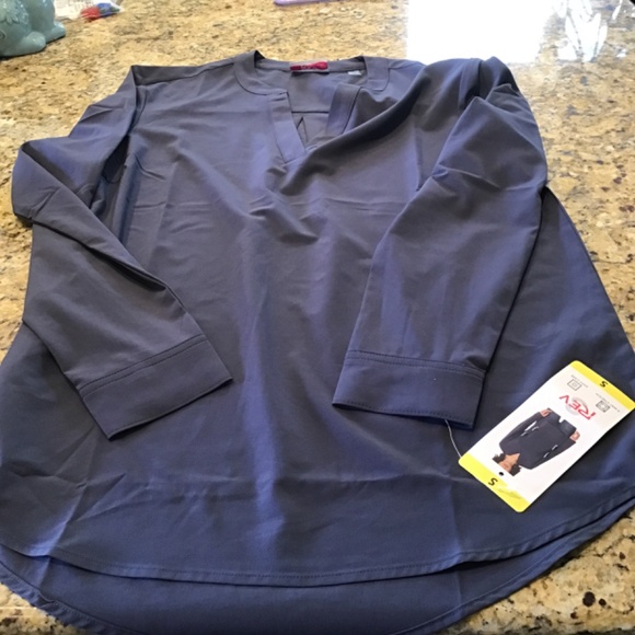 Rev3 Womens Blouse Blue V-Neck Long Sleeves Top Tunic Stretch Soft Relaxed Fit - Picture 3 of 6